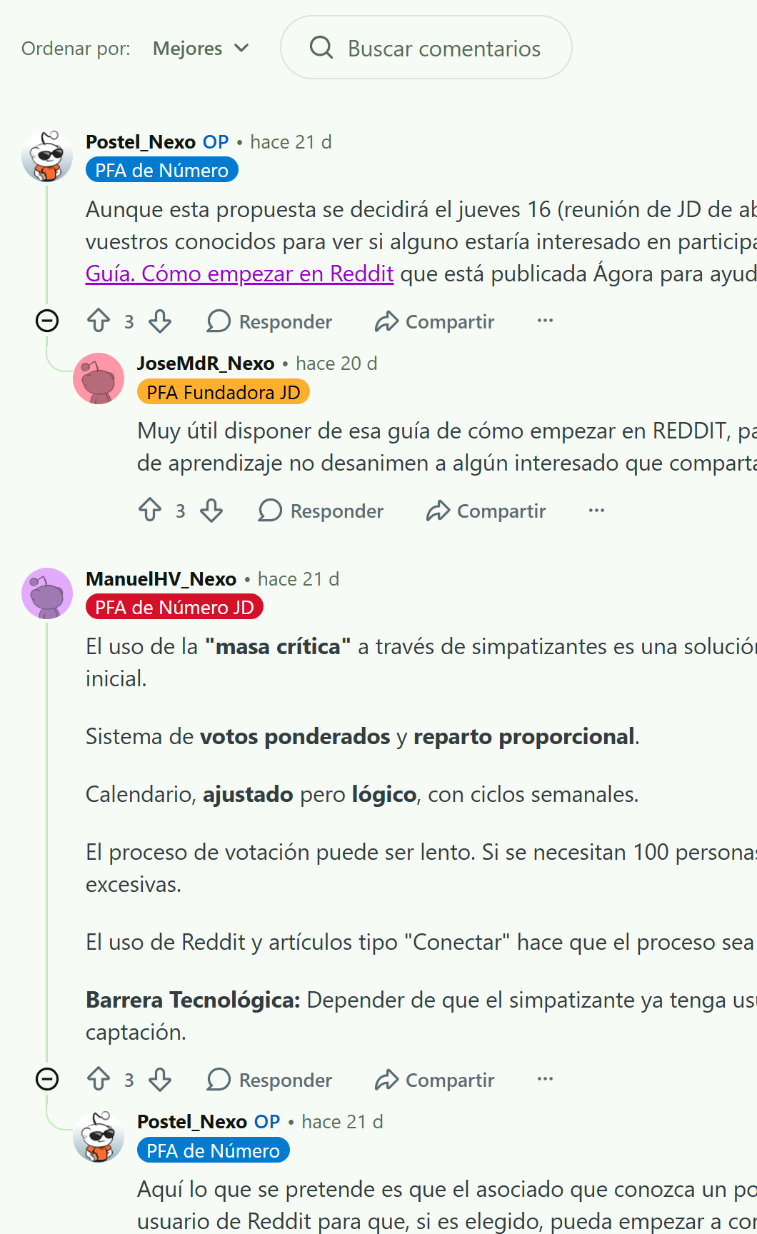 Interfaz de debate estructurado en Reddit